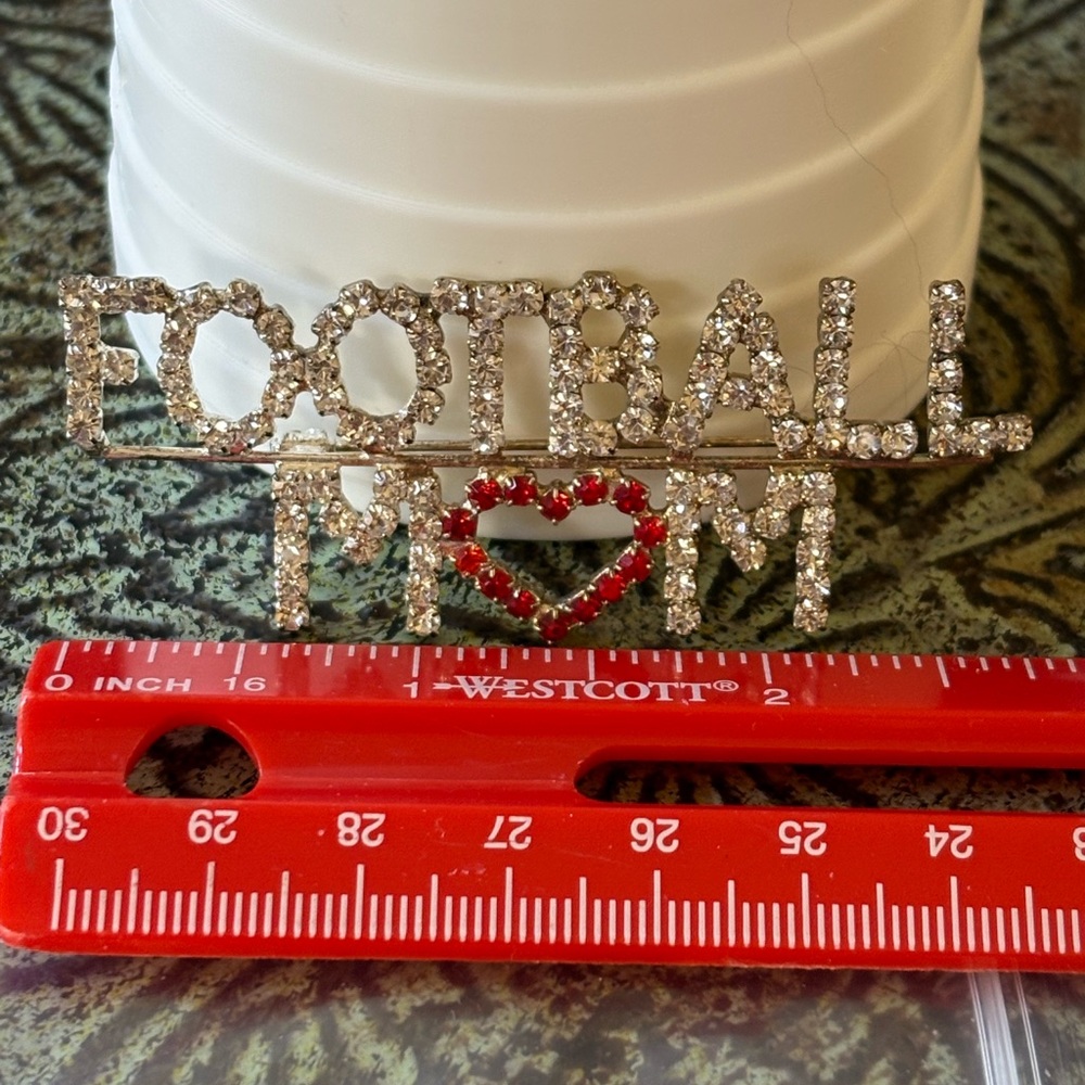NWOT Sparkling Rhinestones “Football Mom” Brooch - Picture 4 of 7